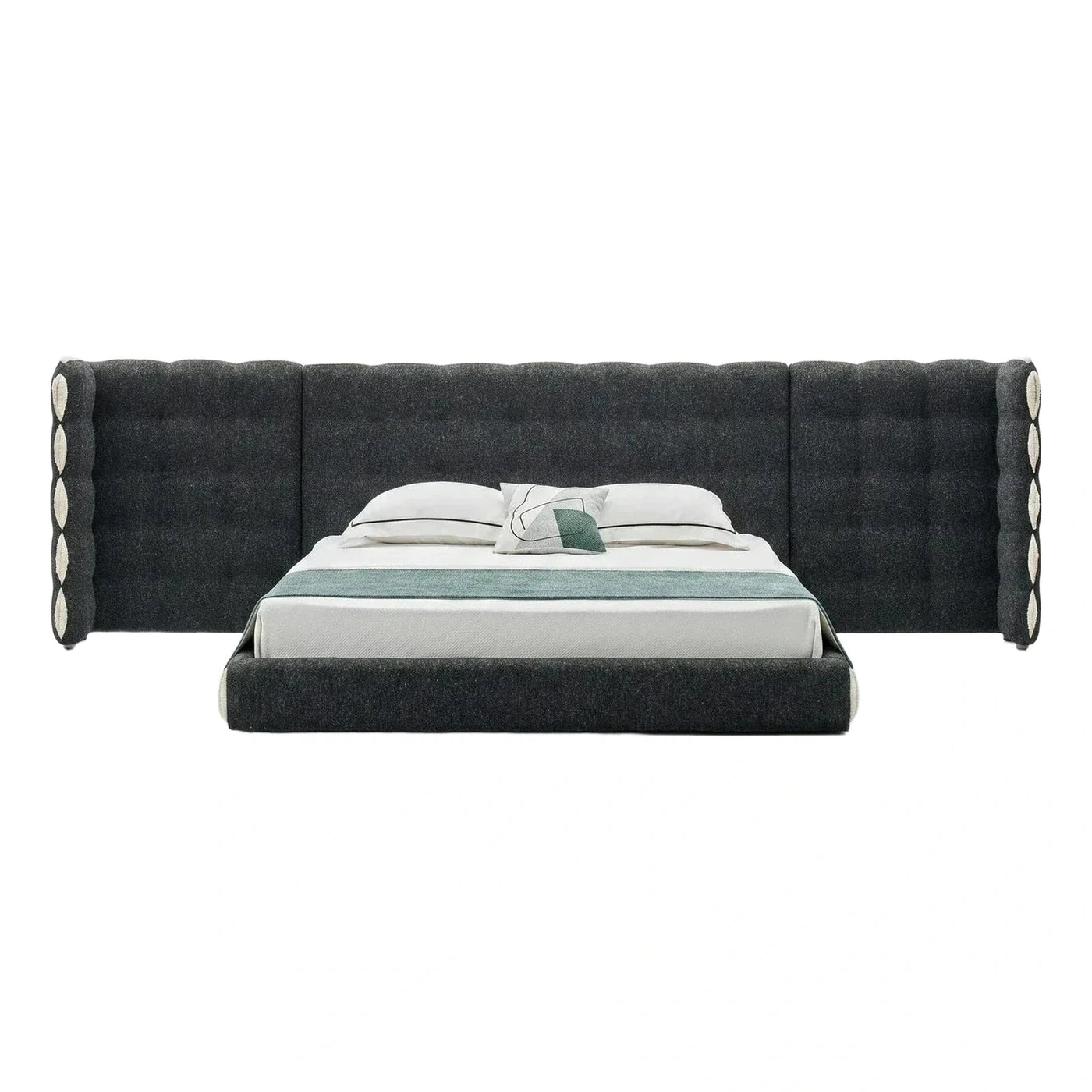 Modern Dark Grey Tufted Platform Bed With Wide Headboard