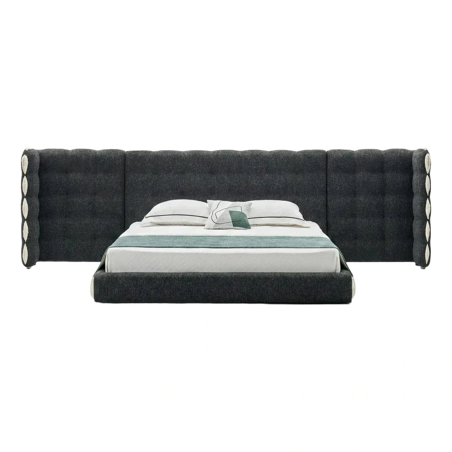 Modern Dark Grey Tufted Platform Bed With Wide Headboard