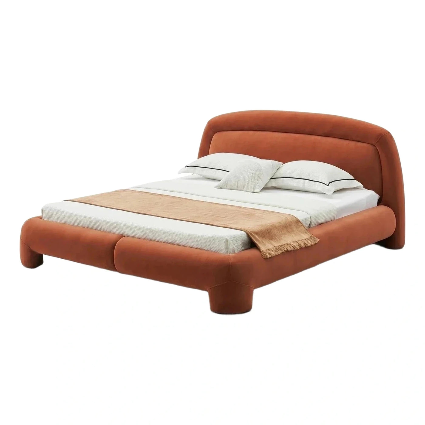 Modern Terracotta Upholstered Platform Bed Curved Headboard