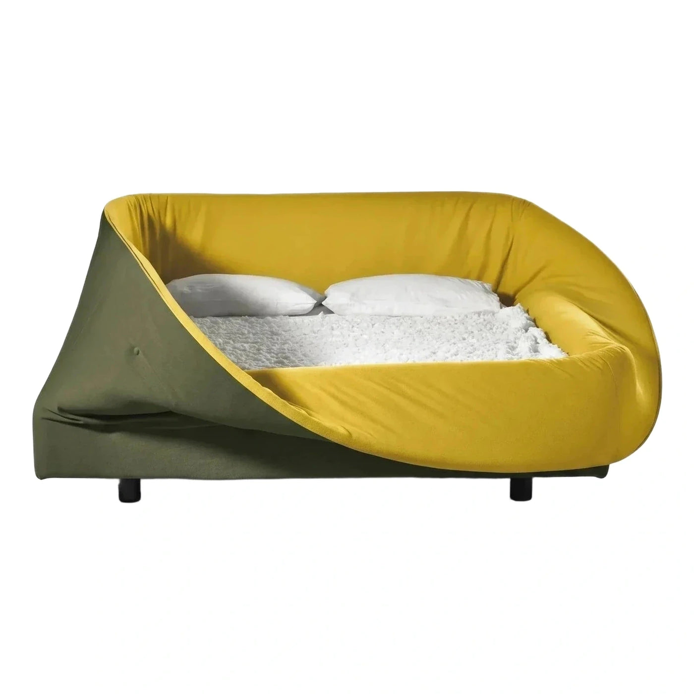Sculptural Curved Two-Tone Yellow and Green Bed