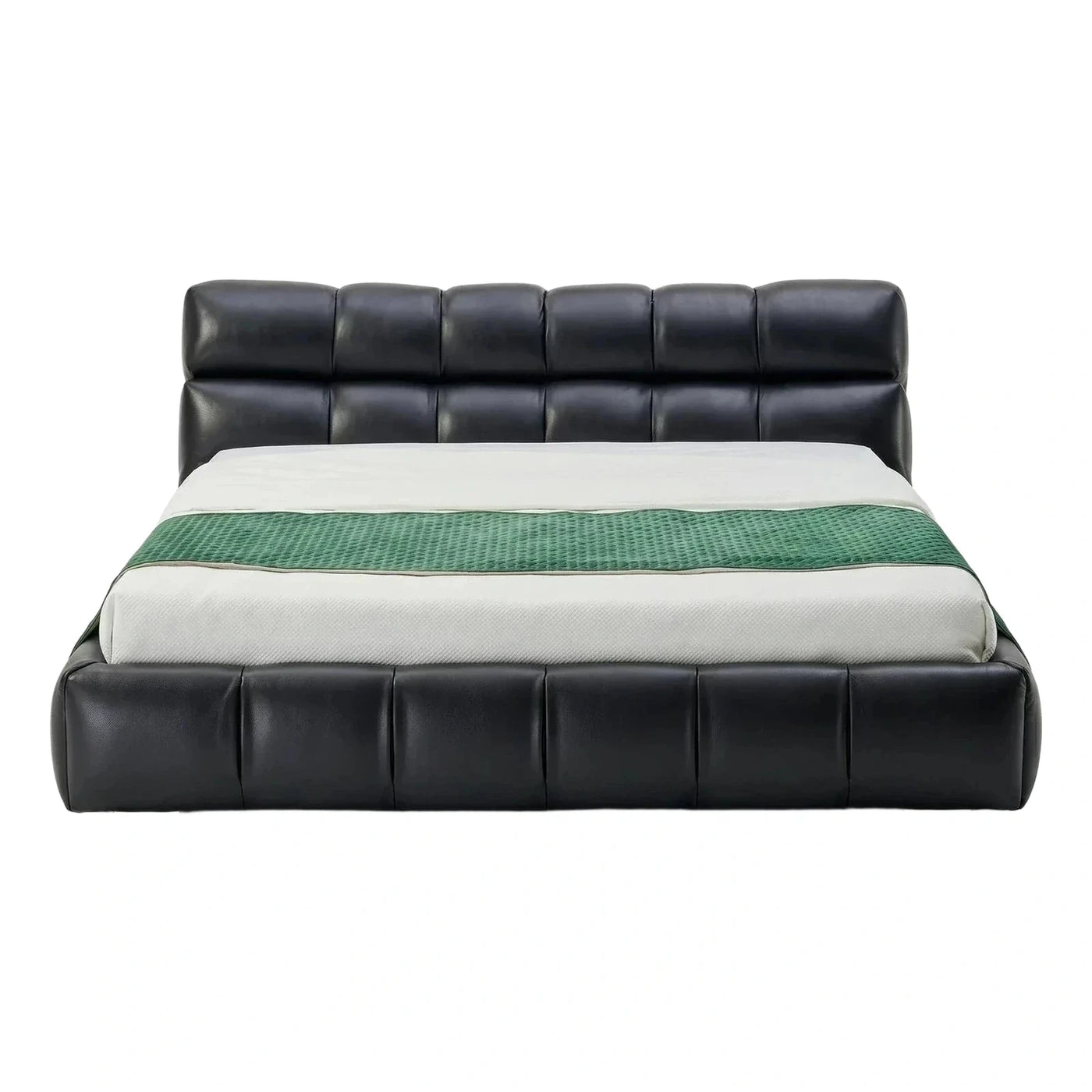 Modern Black Leather Channel Tufted Platform Bed