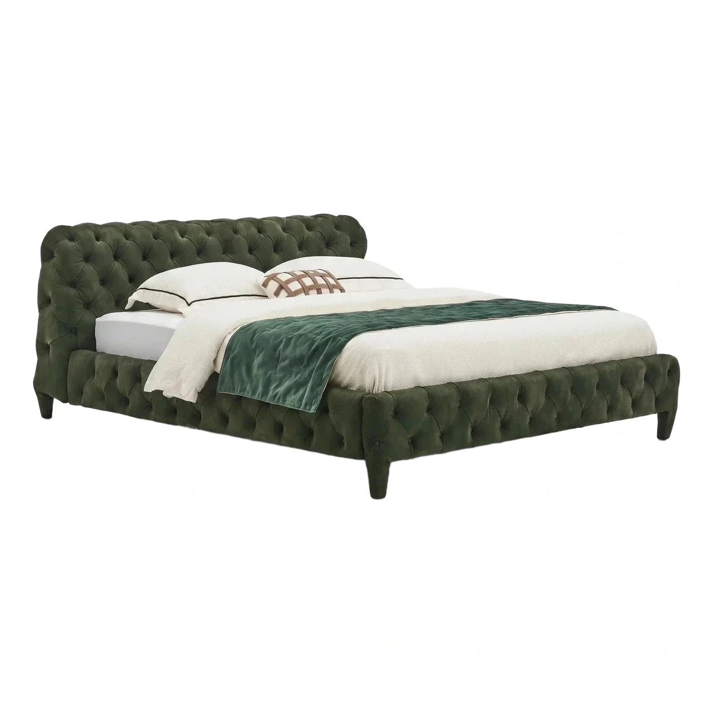 Green Velvet Tufted Upholstered Platform Bed Frame