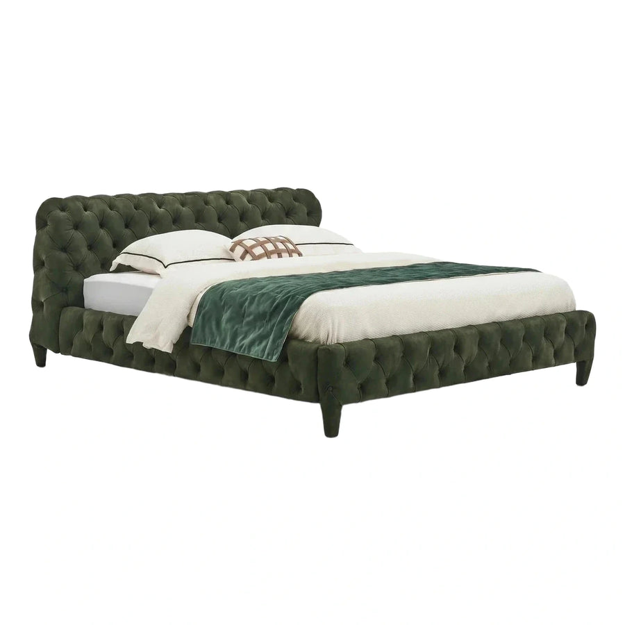 Green Velvet Tufted Upholstered Platform Bed Frame