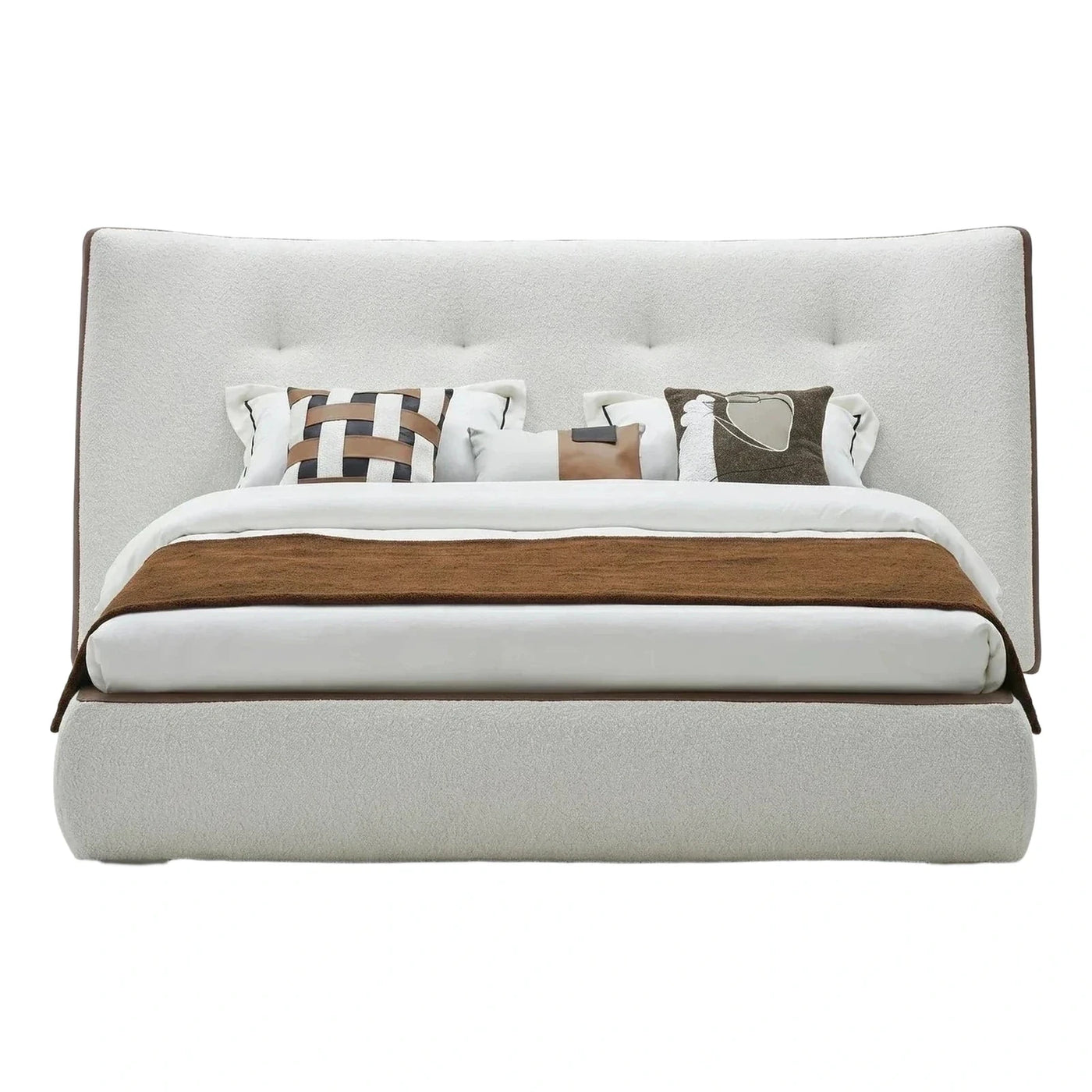 Cream Upholstered Platform Bed with Tufted Headboard
