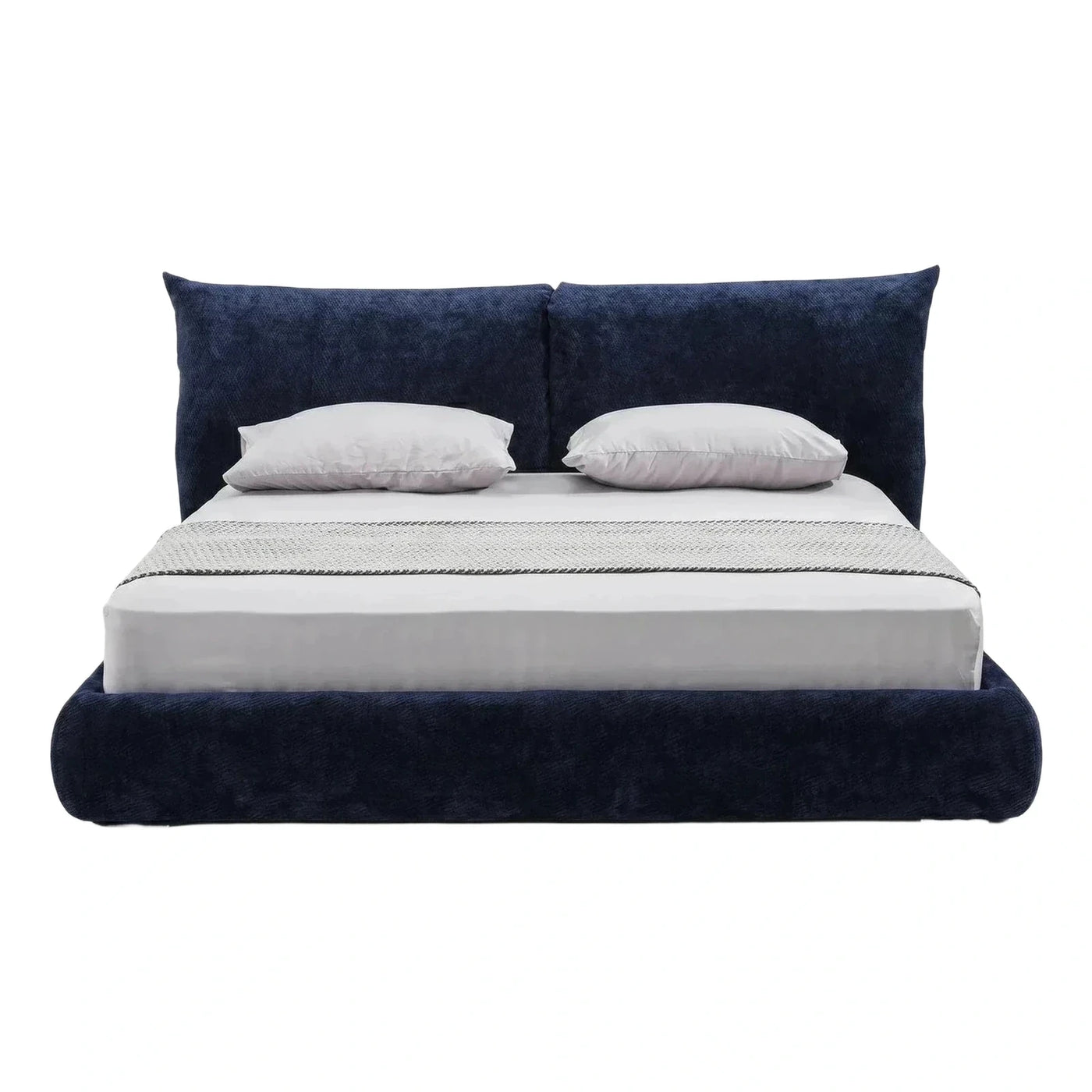 Navy Blue Velvet Upholstered Low Profile Platform Bed