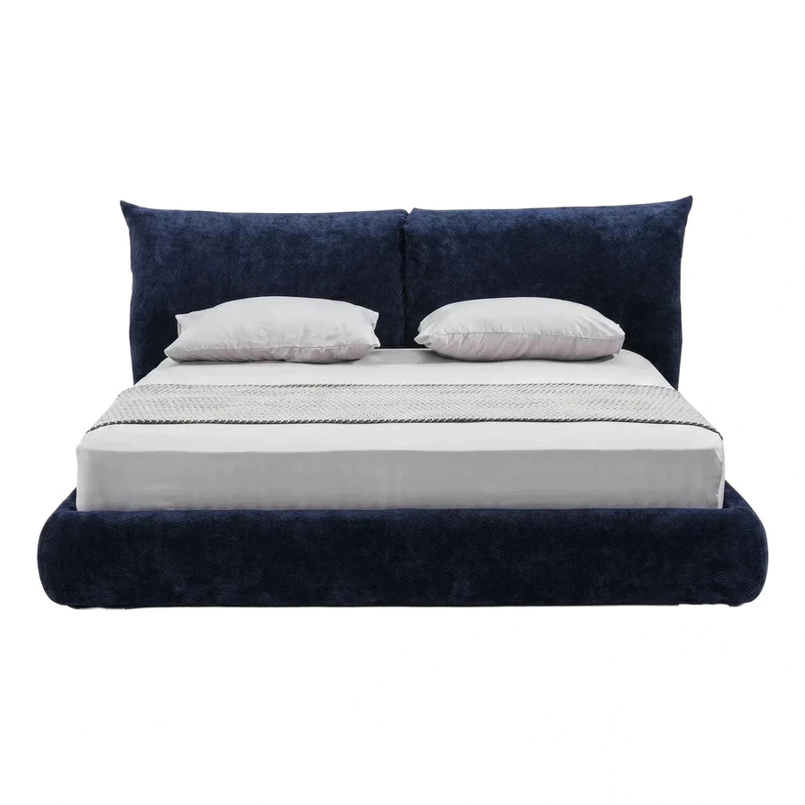 Navy Blue Velvet Upholstered Low Profile Platform Bed