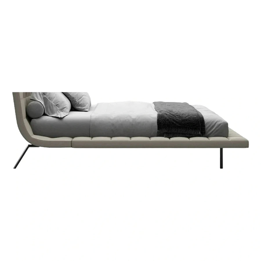 Modern Beige Upholstered Platform Bed with Curved Headboard