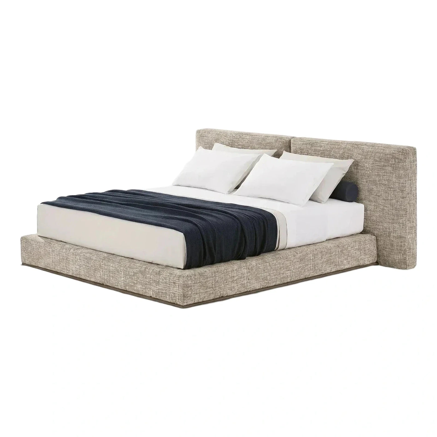 Modern Beige Upholstered Platform Bed Frame
