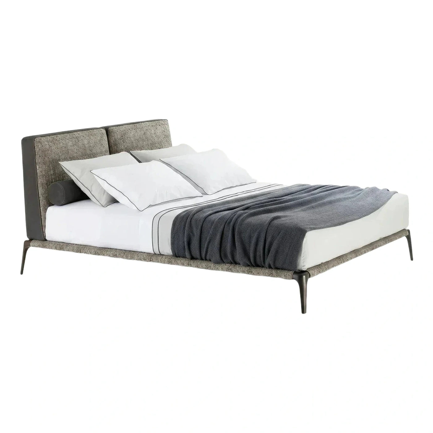 Modern Grey Upholstered Platform Bed with Split Headboard