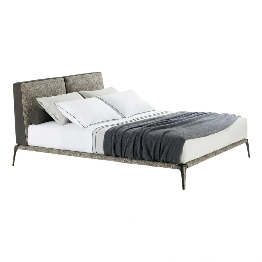 Modern Grey Upholstered Platform Bed with Split Headboard