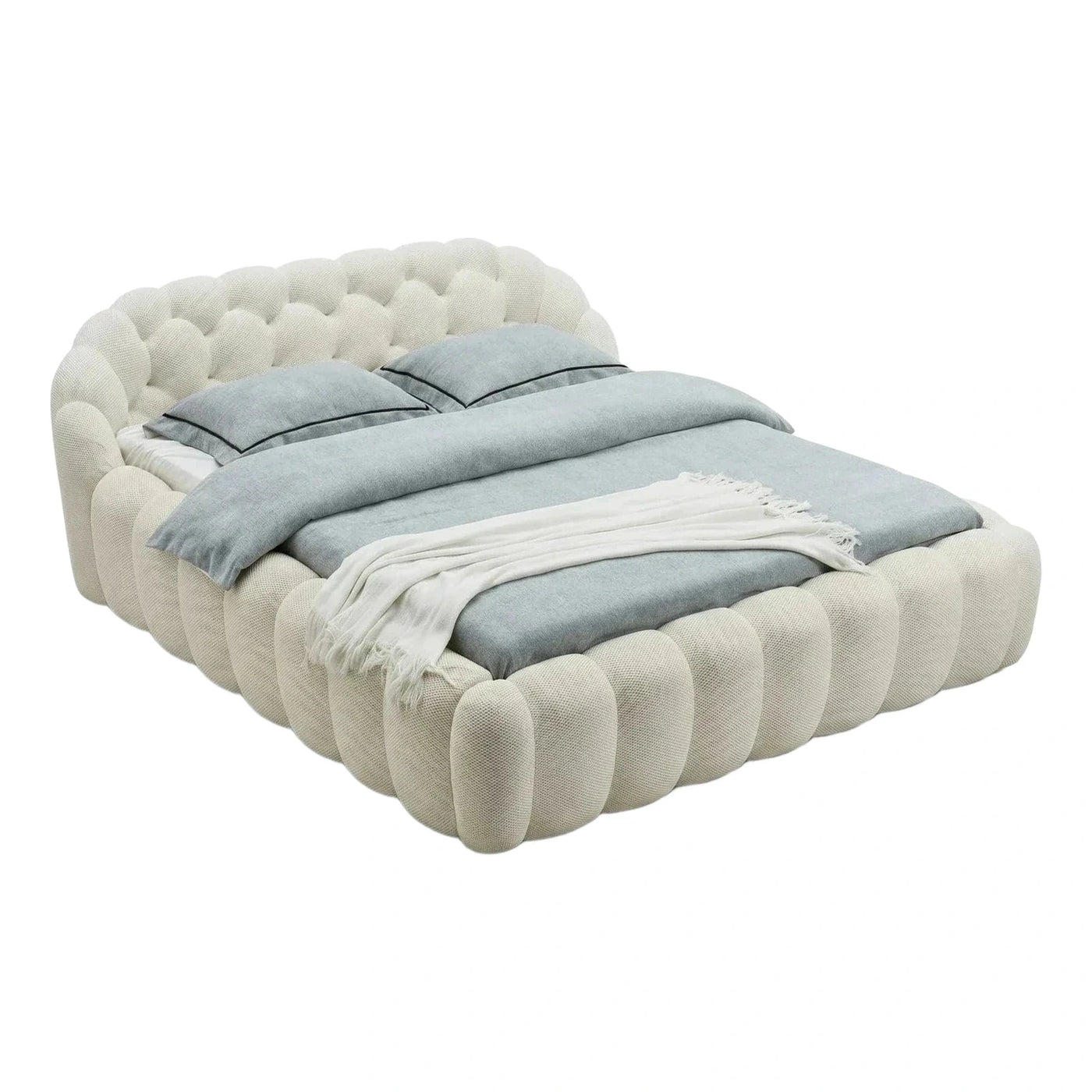 Modern Cream Boucle Tufted Platform Bed Frame