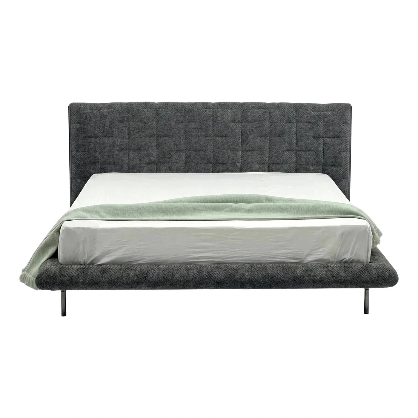 Modern Grey Upholstered Platform Bed with Tufted Headboard