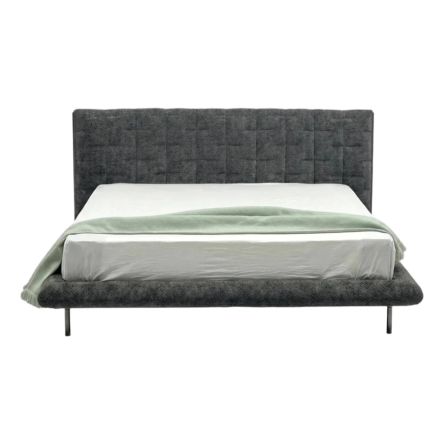 Modern Grey Upholstered Platform Bed with Tufted Headboard