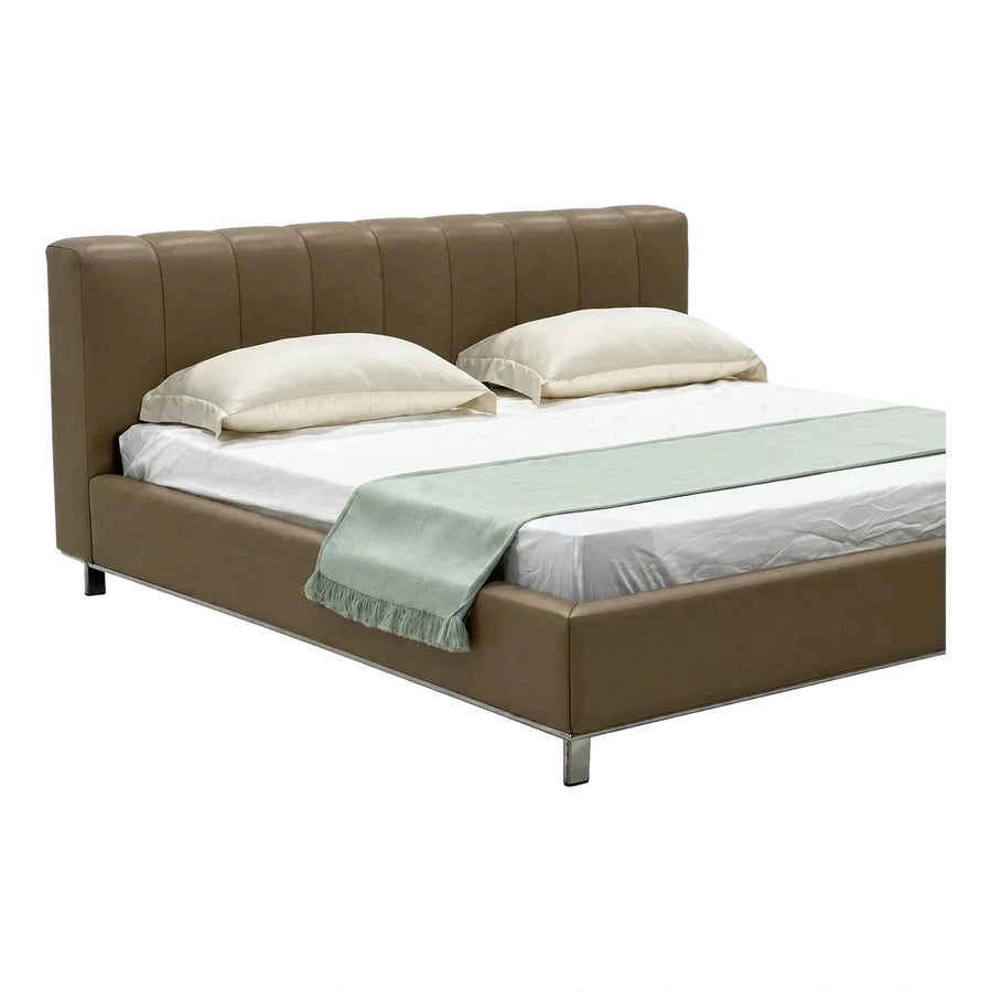 Modern Brown Upholstered Platform Bed with Metal Legs