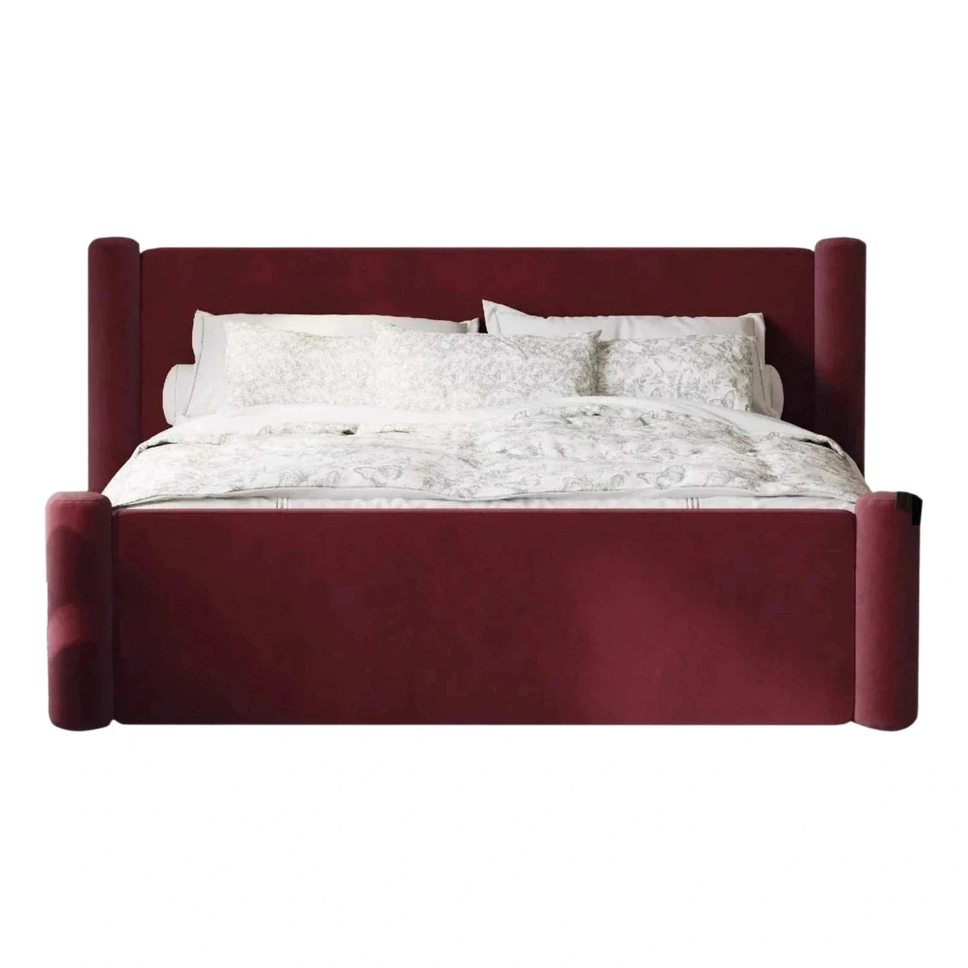 Burgundy Velvet Upholstered Wingback Bed Frame