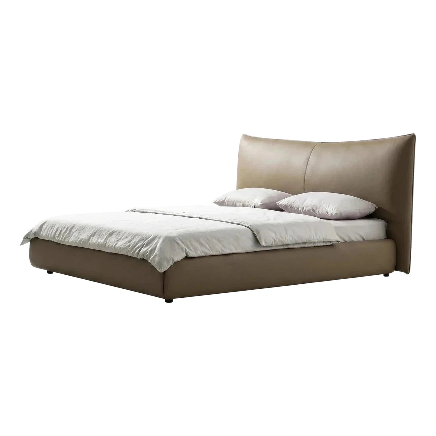 Modern Taupe Upholstered Platform Bed with Curved Headboard