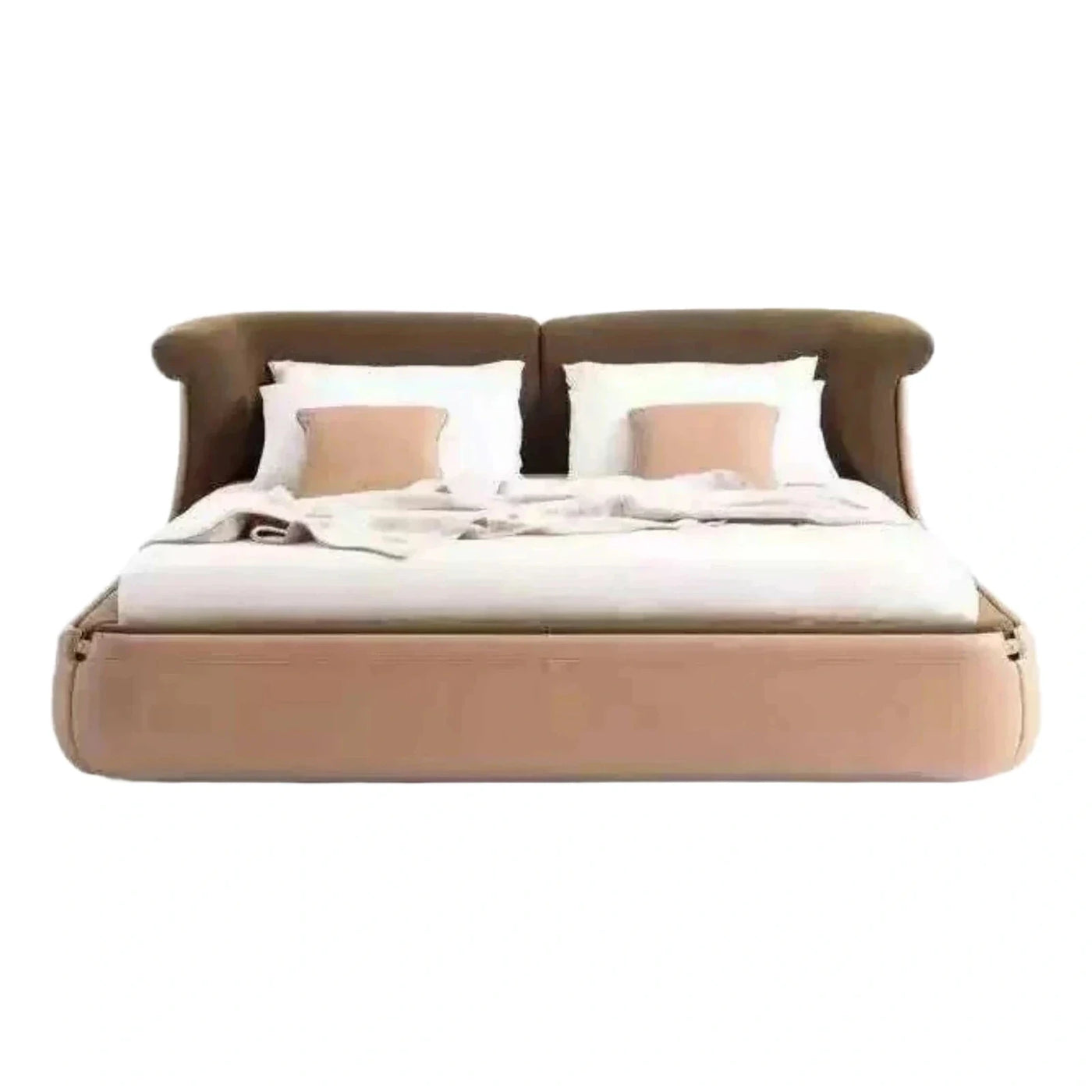 Modern Two-Tone Upholstered Bed With Split Curved Headboard