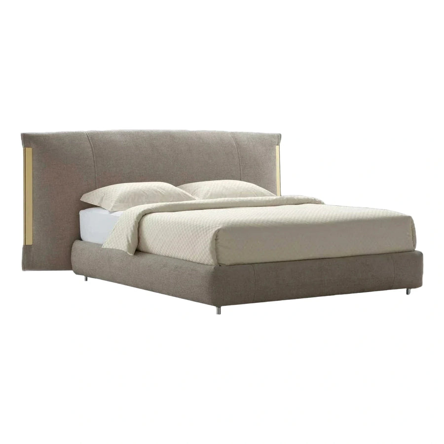 Modern Upholstered Platform Bed with Gold Accent Headboard
