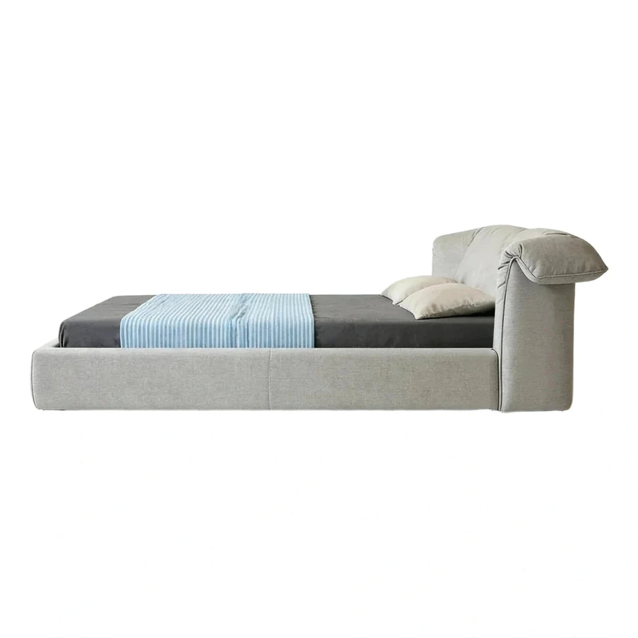 Light Grey Upholstered Platform Bed with Rolled Headboard
