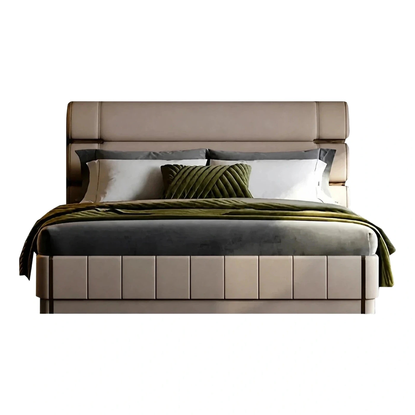 Modern Beige Upholstered Platform Bed Frame