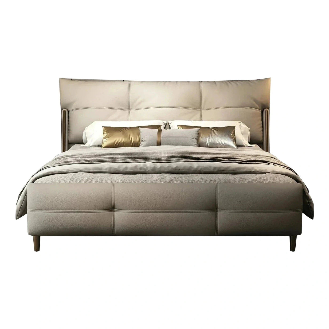 Modern Beige Leather Upholstered Platform Bed