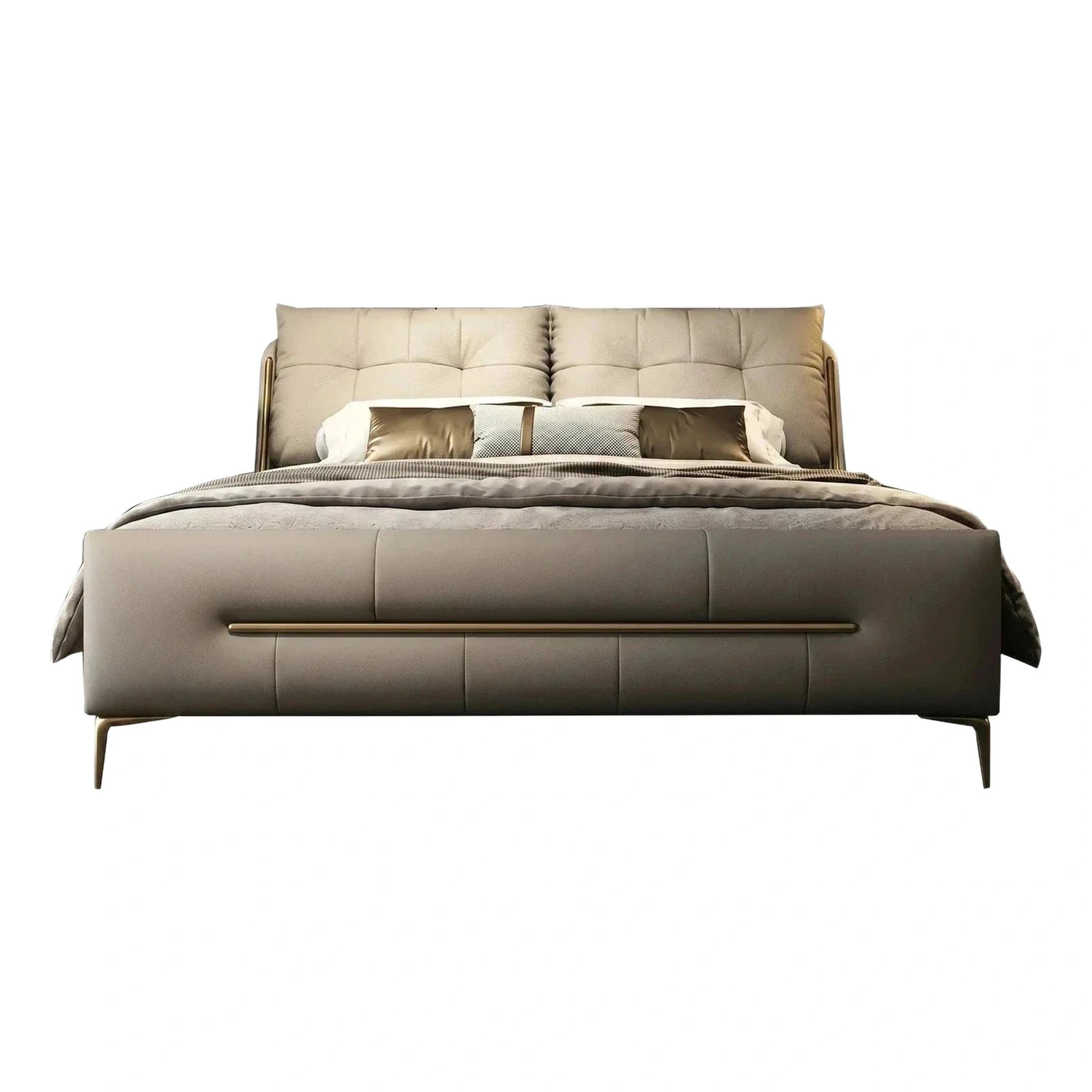 Modern Tufted Upholstered Bed with Metal Accent Bar