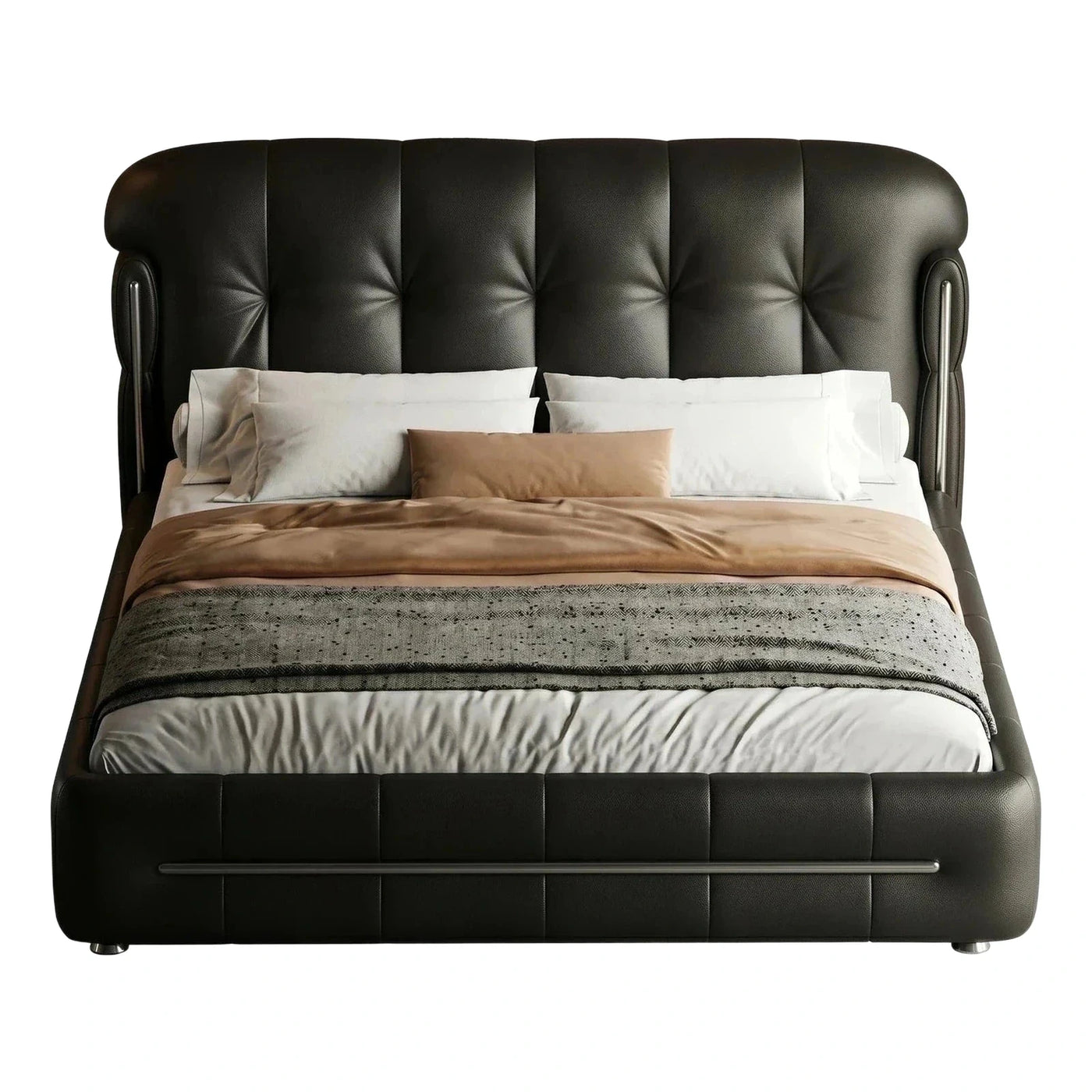 Modern Black Leather Tufted Wingback Platform Bed Frame