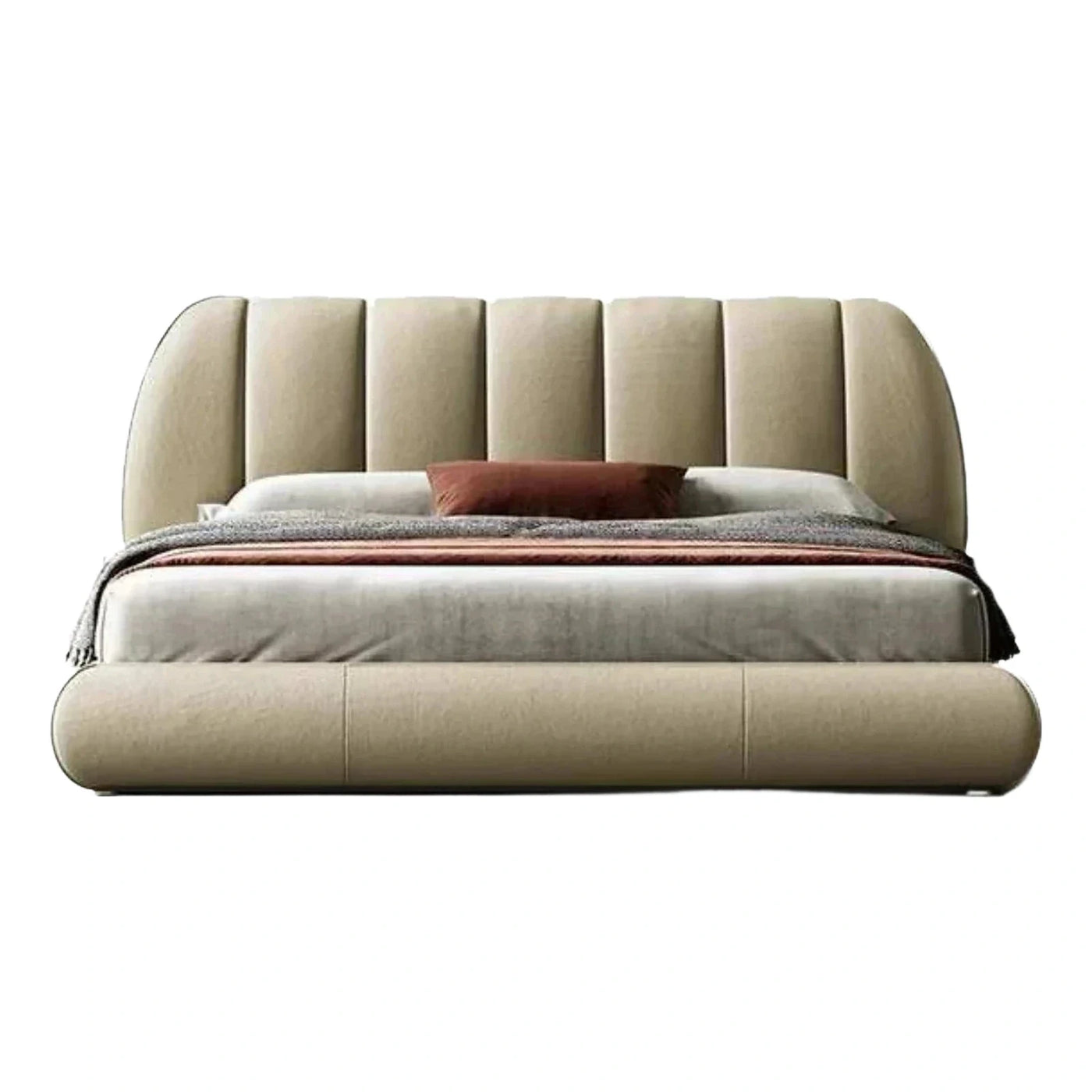 Modern Beige Upholstered Bed with Channel Tufted Headboard