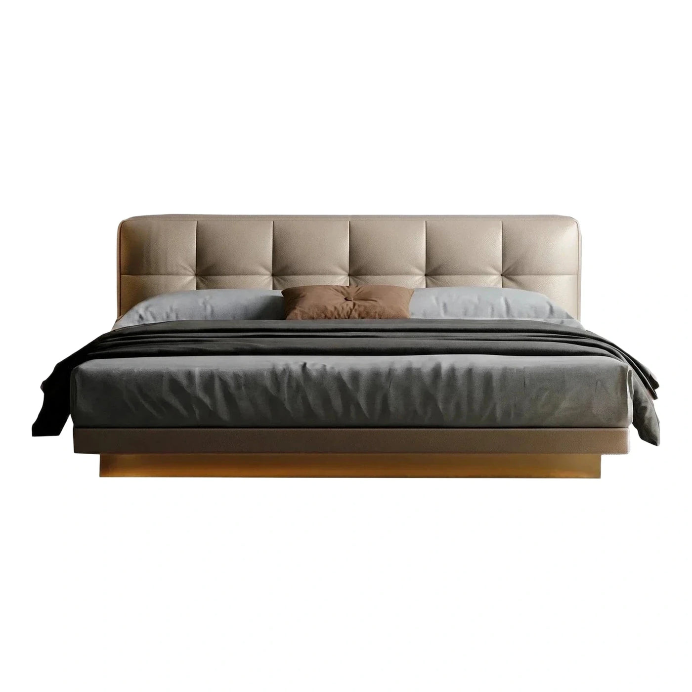 Modern Beige Upholstered Platform Bed With Tufted Headboard