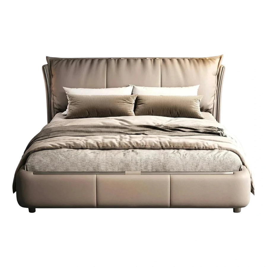 Modern Taupe Leather Upholstered Platform Bed