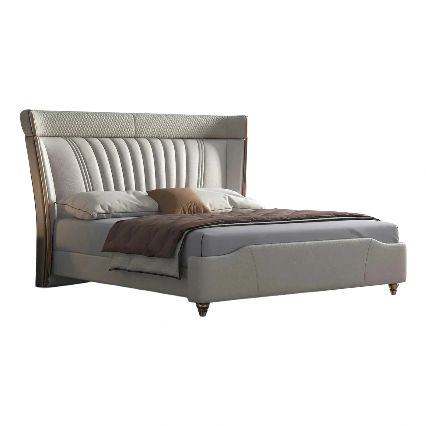 Luxury Grey Upholstered Bed with Metal Trim