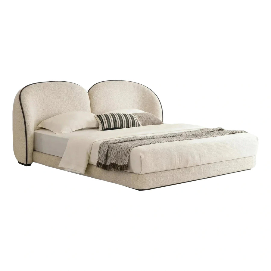 Cream Boucle Platform Bed with Split Headboard