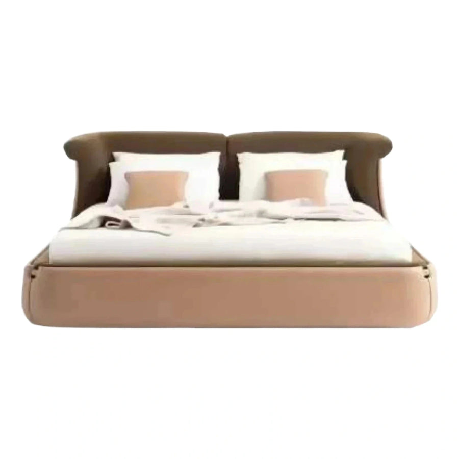 Modern Two-Tone Upholstered Platform Bed with Split Headboard