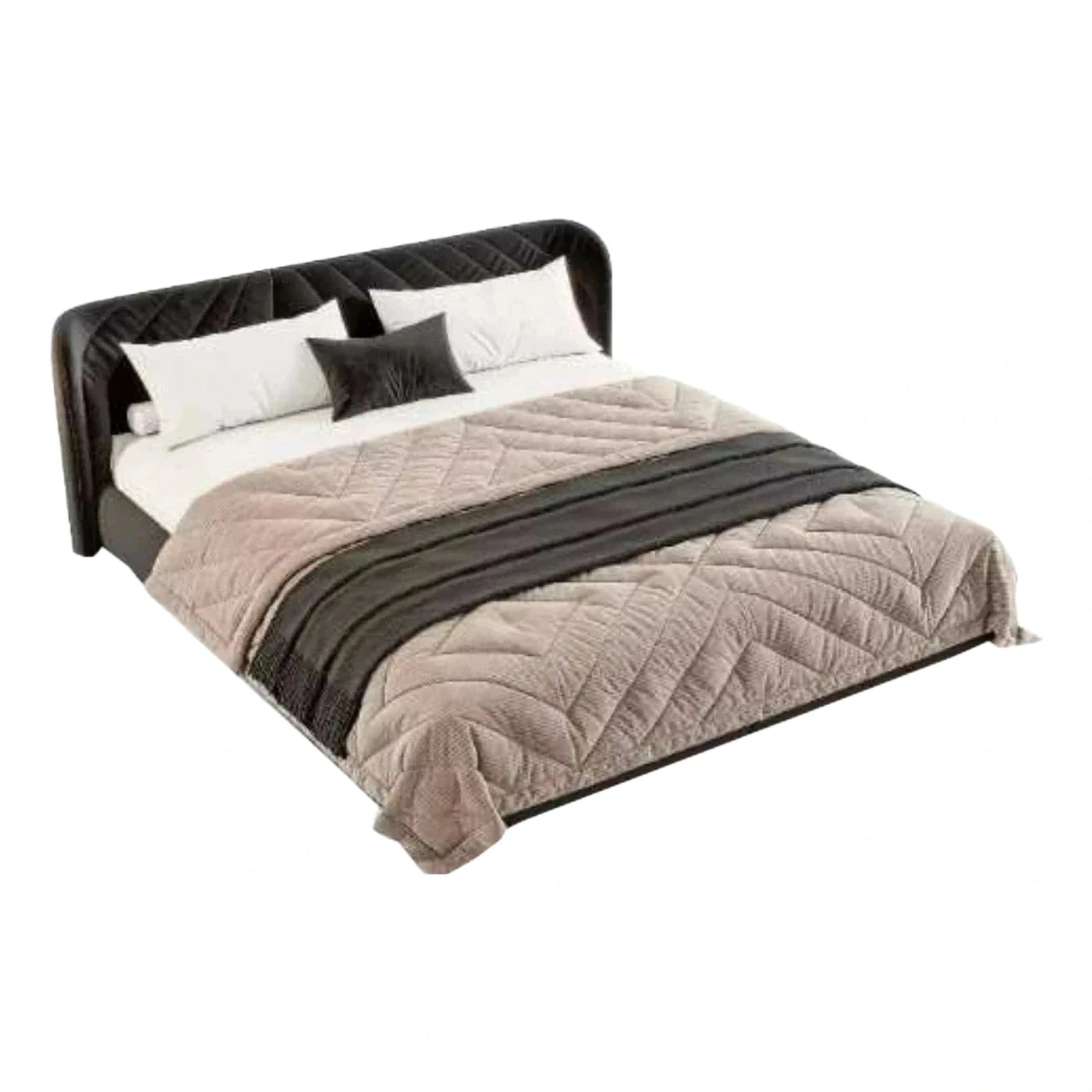 Black Velvet Tufted Platform Bed with Curved Headboard