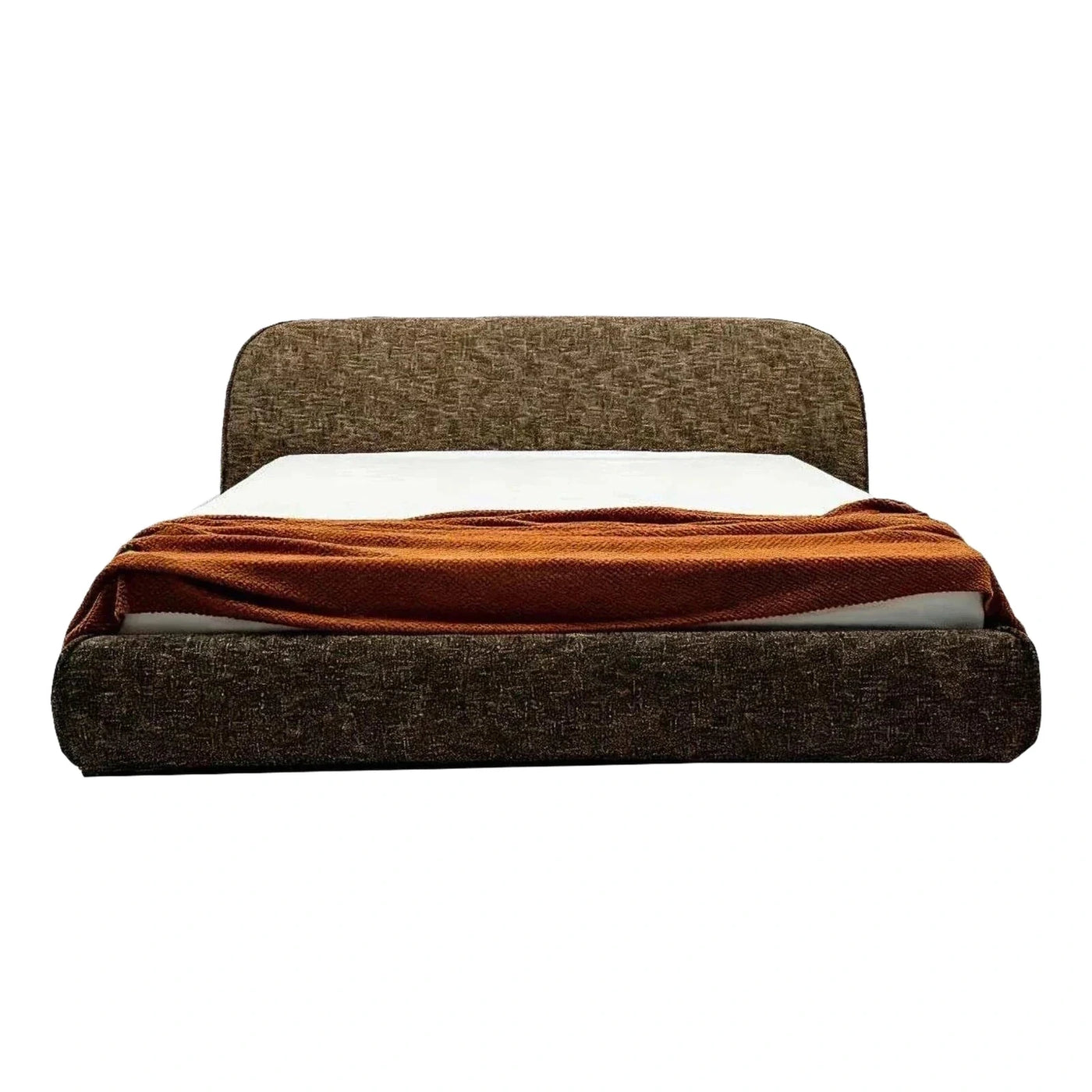 Modern Brown Fabric Upholstered Platform Bed Frame