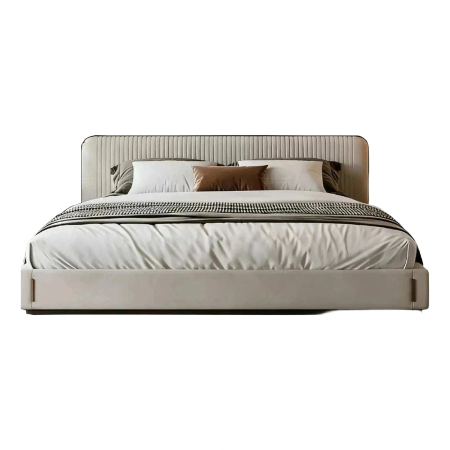 Cream Upholstered Platform Bed with Channel Tufted Headboard