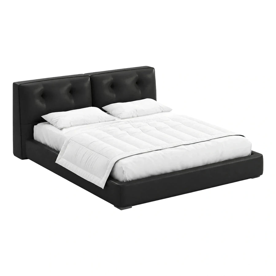Modern Black Upholstered Platform Bed with Tufted Headboard