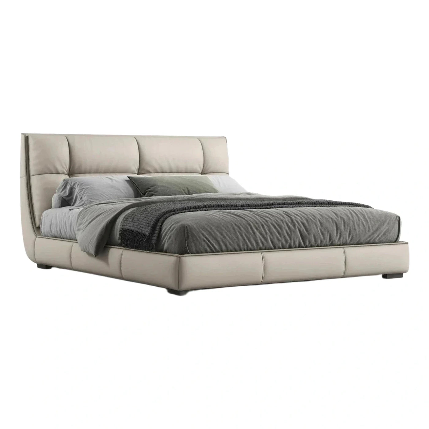 Modern Cream Upholstered Leather Platform Bed