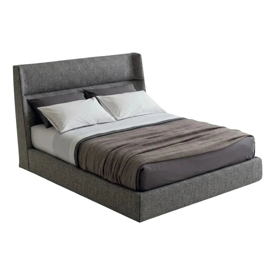 Modern Grey Upholstered Platform Bed with Tall Headboard