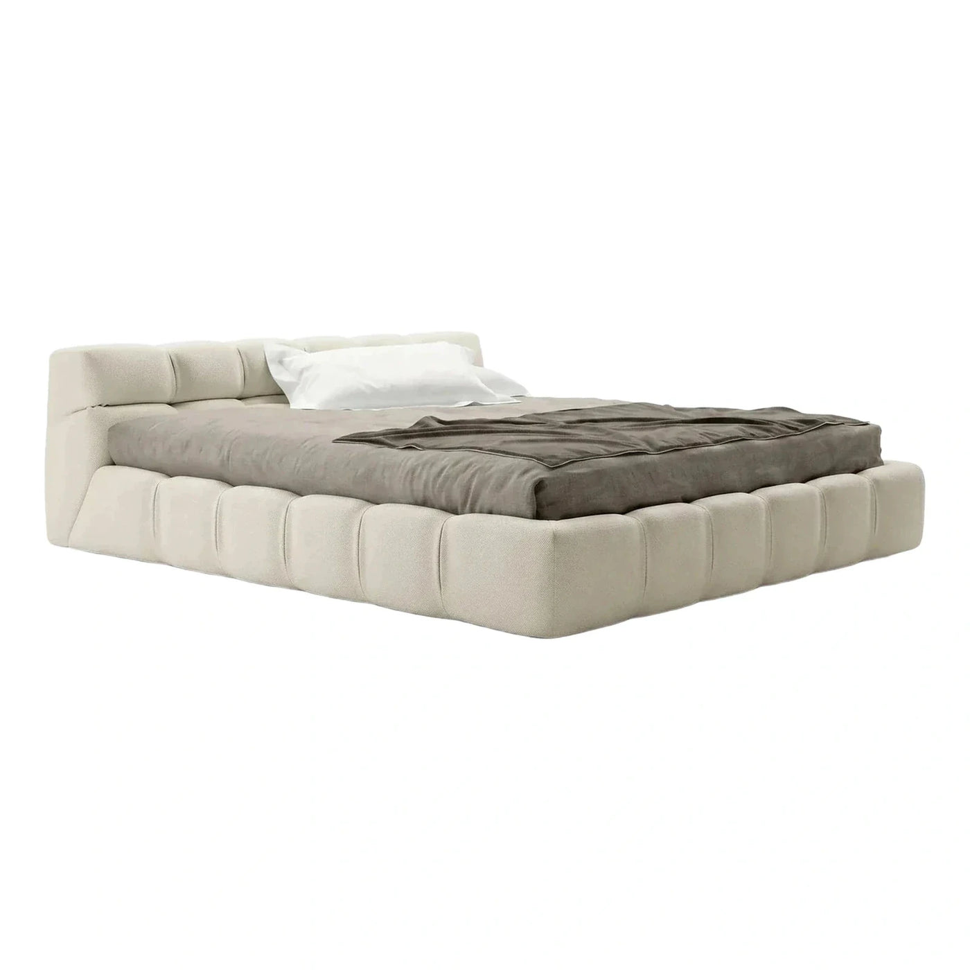 Modern Cream Upholstered Low Profile Platform Bed