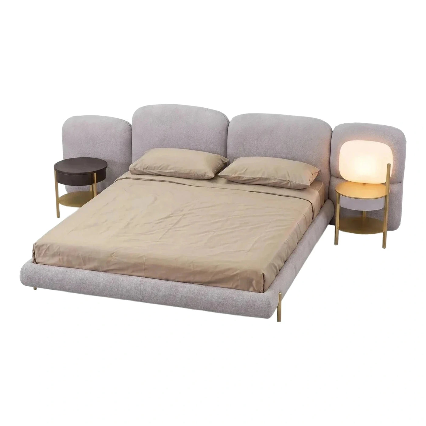 Modern Grey Upholstered Bed with Segmented Headboard