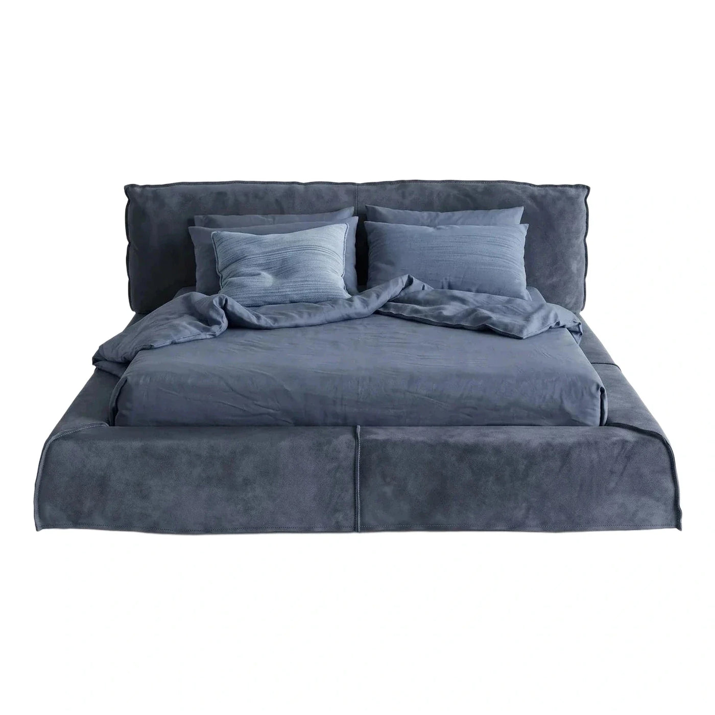 Modern Blue Velvet Upholstered Low Profile Platform Bed