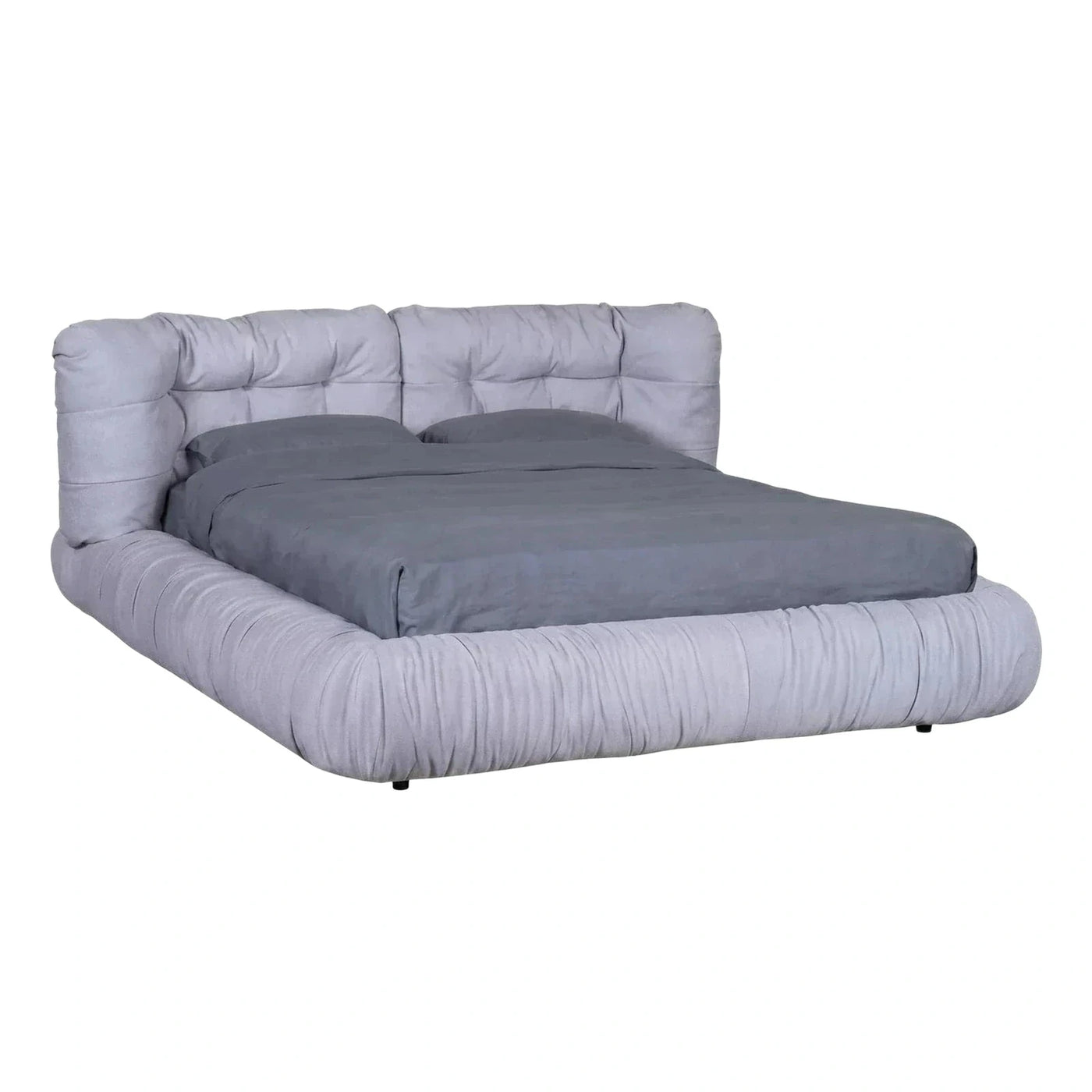 Modern Grey Upholstered Platform Bed with Tufted Headboard