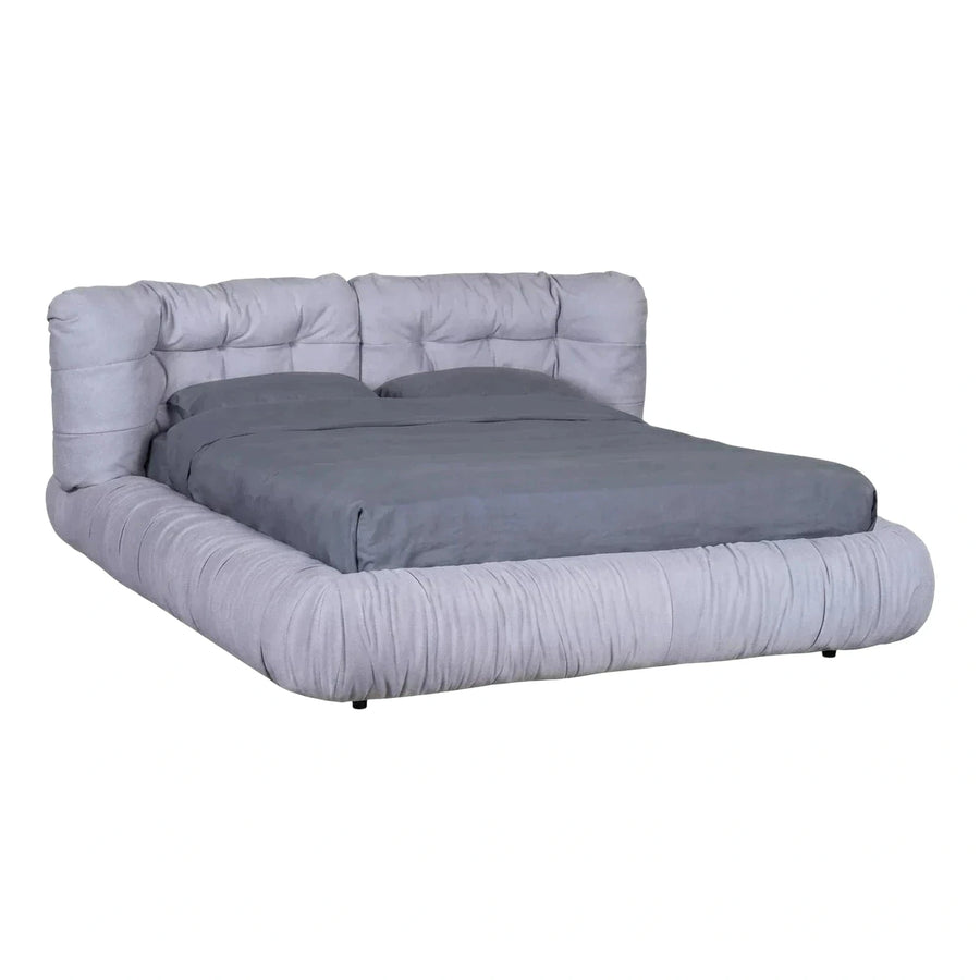 Modern Grey Upholstered Platform Bed with Tufted Headboard