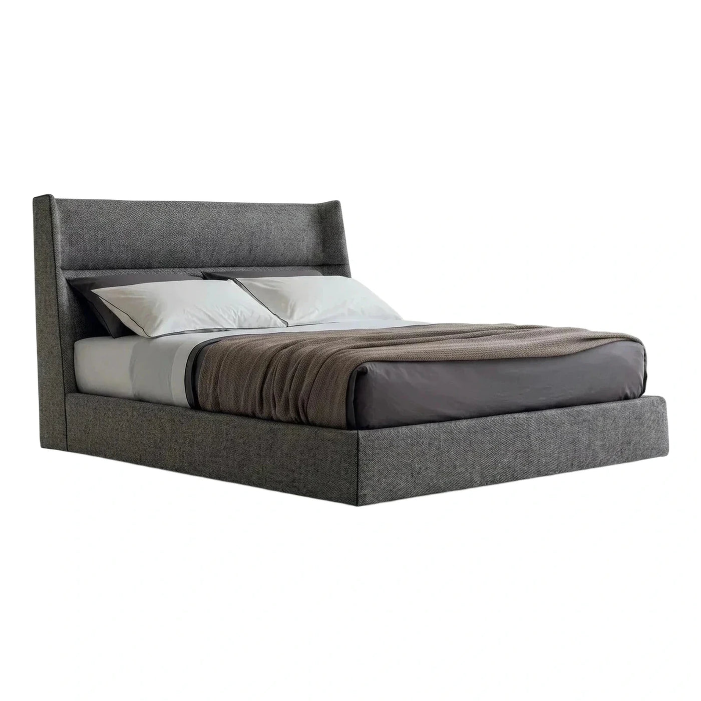 Modern Grey Upholstered Platform Bed with Tall Headboard