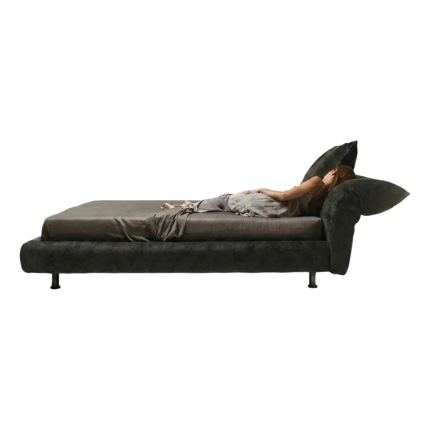 Dark Grey Fabric Platform Bed with Oversized Pillow Headboard