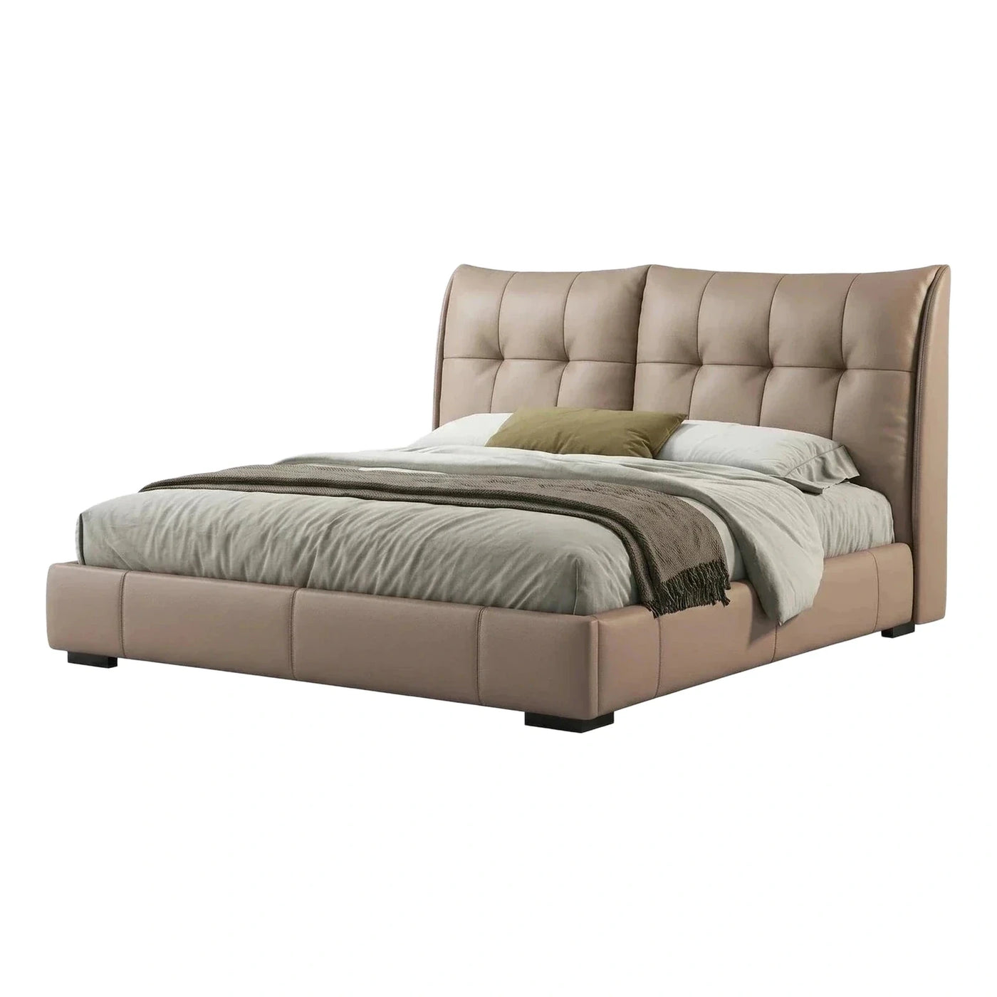 Modern Leather Platform Bed with Tufted Wingback Headboard