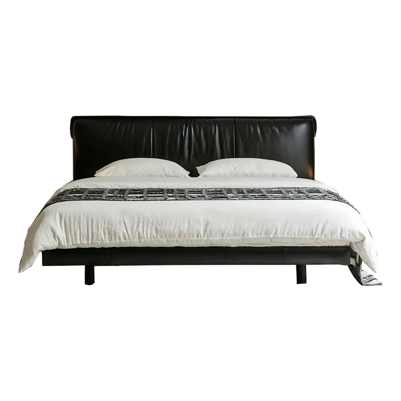 Black Leather Upholstered Platform Bed With Tall Headboard