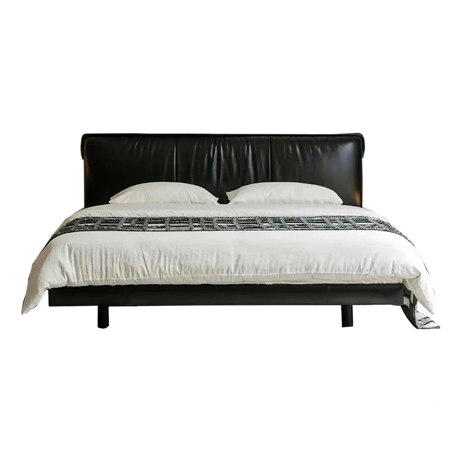 Black Leather Upholstered Platform Bed With Tall Headboard