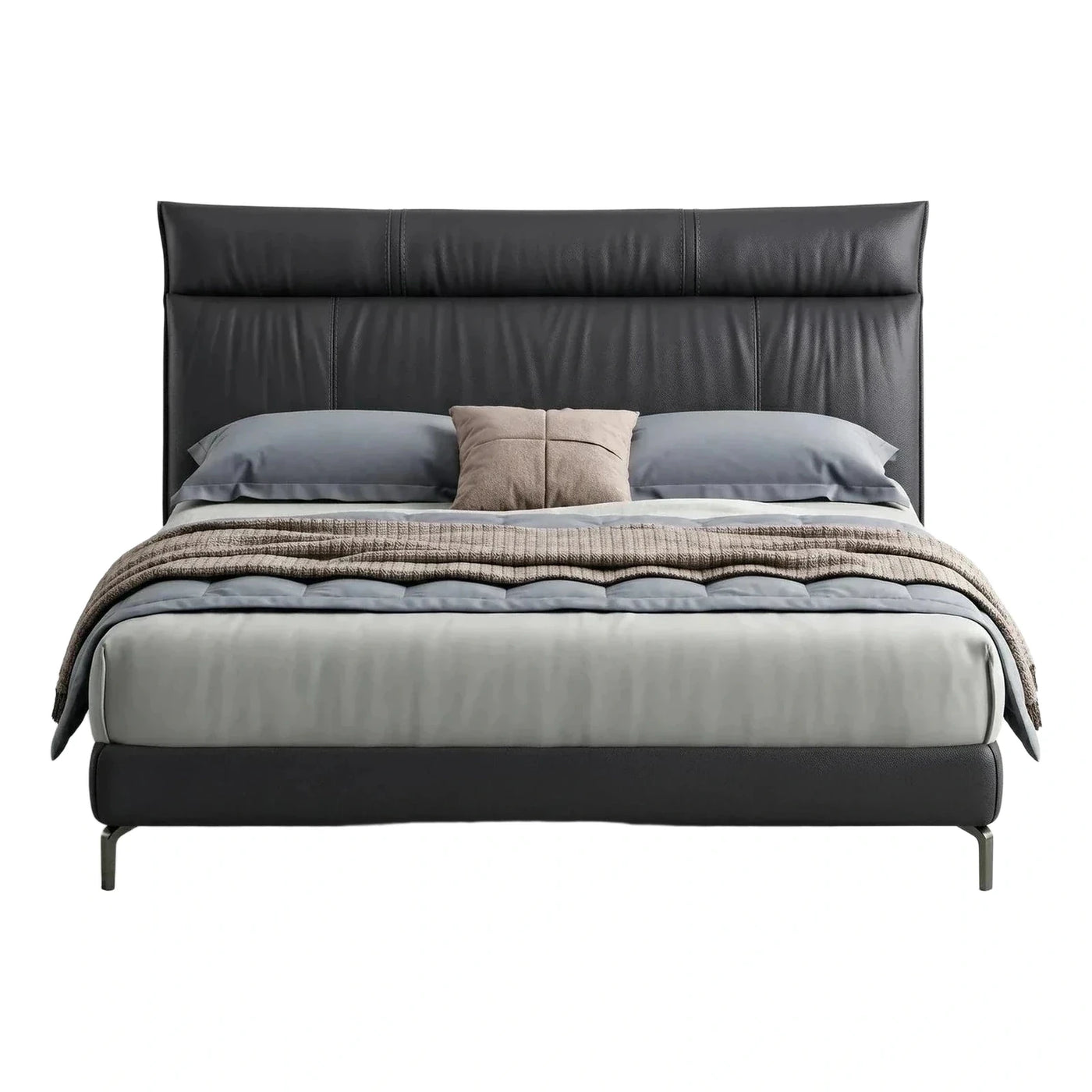 Modern Dark Grey Leather Upholstered Platform Bed